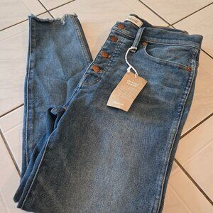 NWT Madewell 10" High Rise Skinny Jeans Cordova Wash Button Front 30